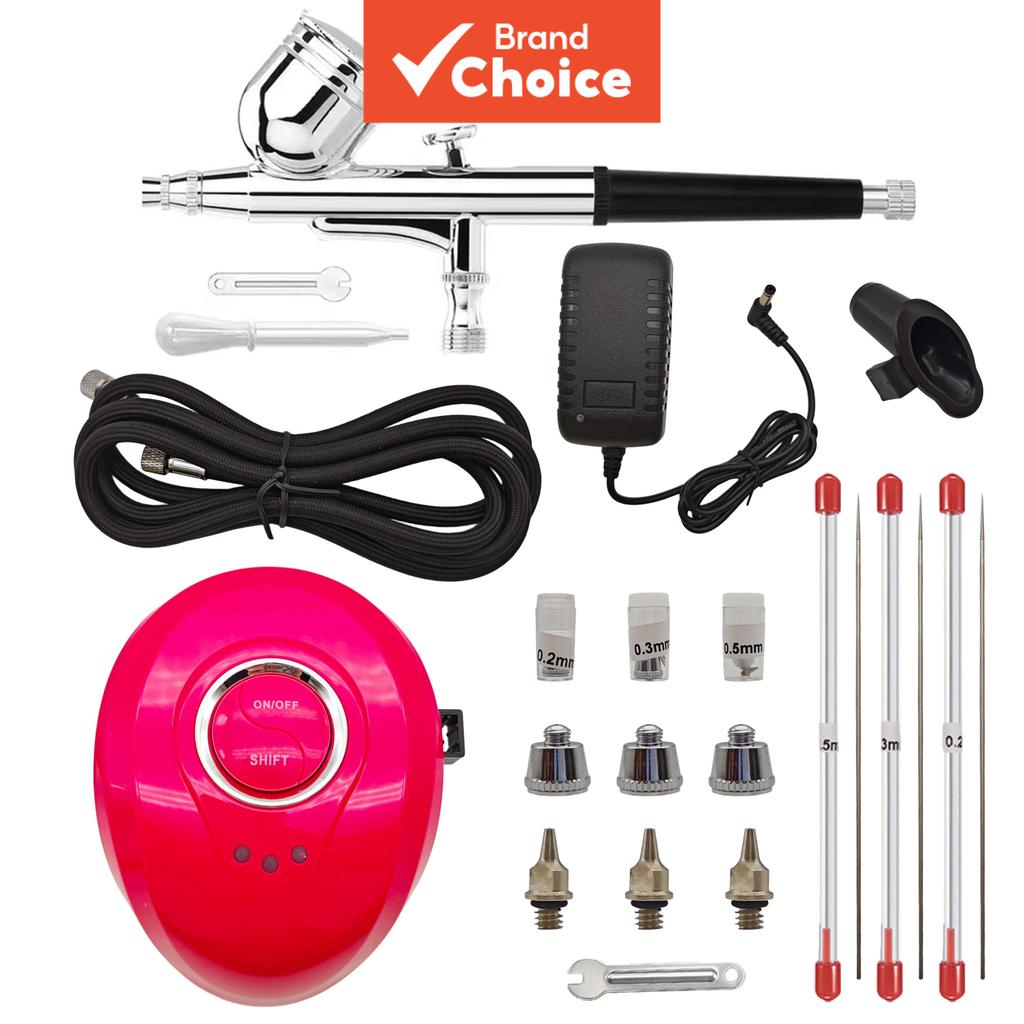Kit Aerógrafo Portátil com Compressor, Pistola de Ação Dupla com Bicos 0,2/0,3/0,5 mm para Nail Art e Pintura