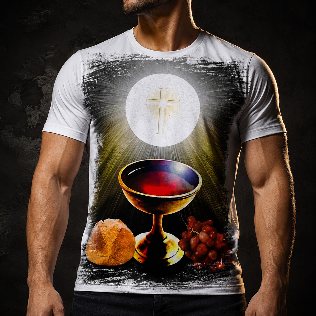 Camisa Camiseta Masculina Católica Eucaristia Primeira Comunhão 2