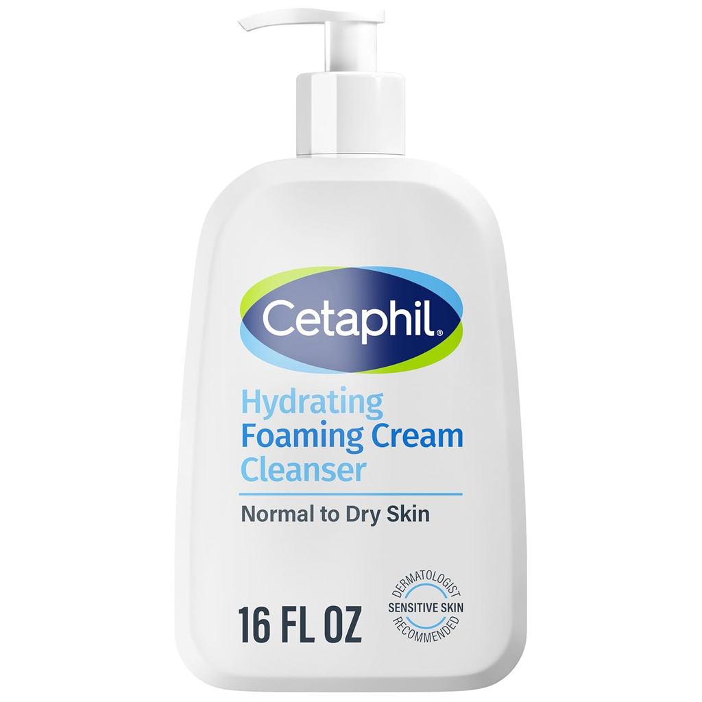 Creme de Limpeza Facial Cetaphil, Creme Espumante Hidratante, 16 oz, Para Pele Normal a Seca, Sensível, com Aloe Prebiót