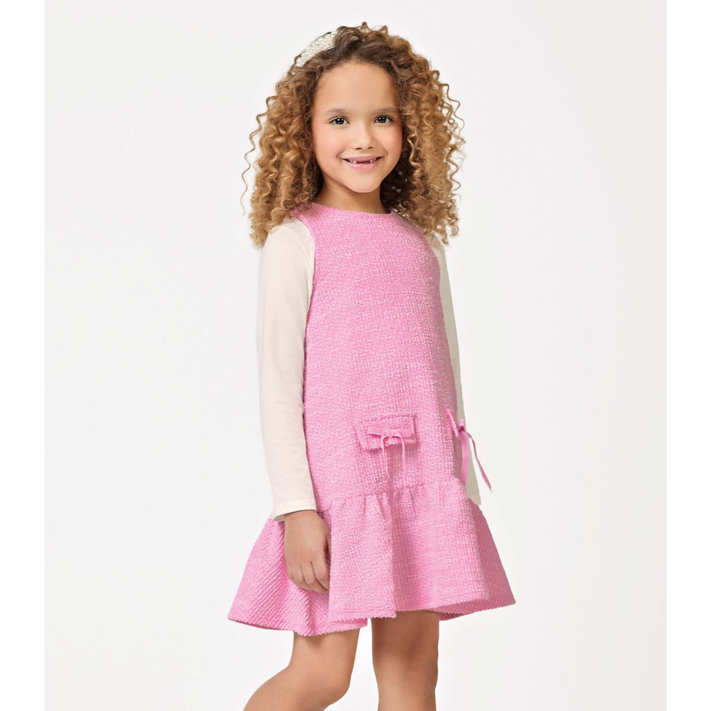 Conjunto Vestido Com Blusa em Tweed Trick Nick Rosa