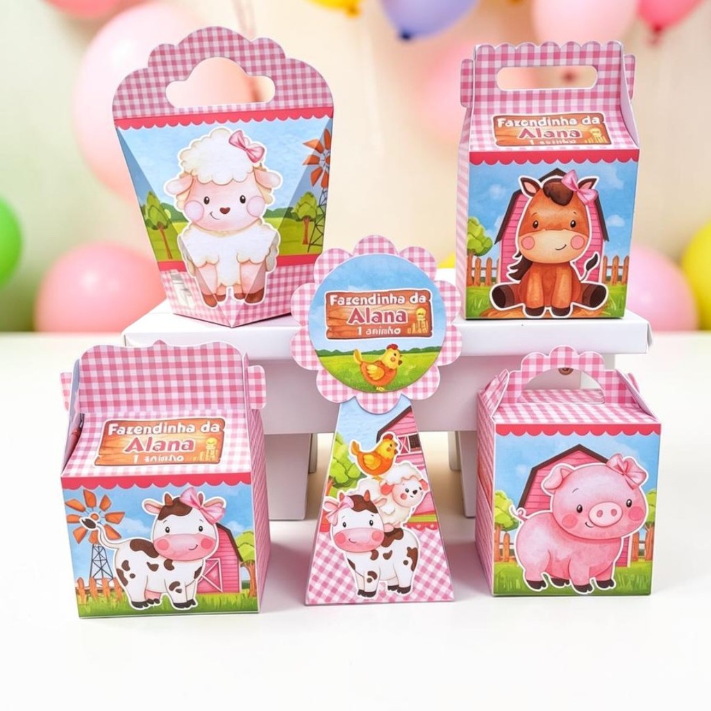 Personalizados FAZENDINHA ROSA  (PEGUE E MONTE) - kit festa - lembrancinha - aniversario - caixinhas personalizadas