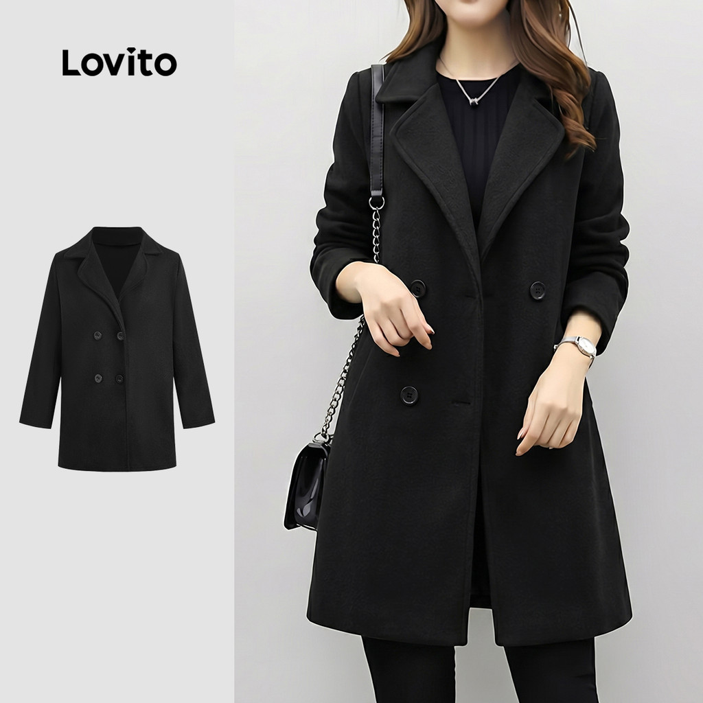 Lovito Casaco Casual Botão Preto Outono/inverno para Mulheres LNL141331