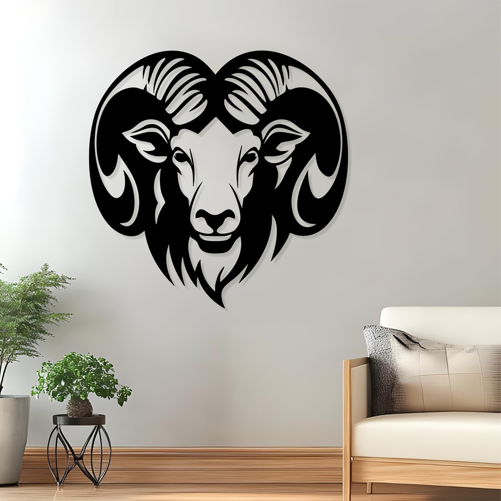 Oláyoung Ram Head Metal Wall Art Resistente À Ferrugem Estátua De Chifre De Ferro Decoração De Fazenda Para Jardim Prese