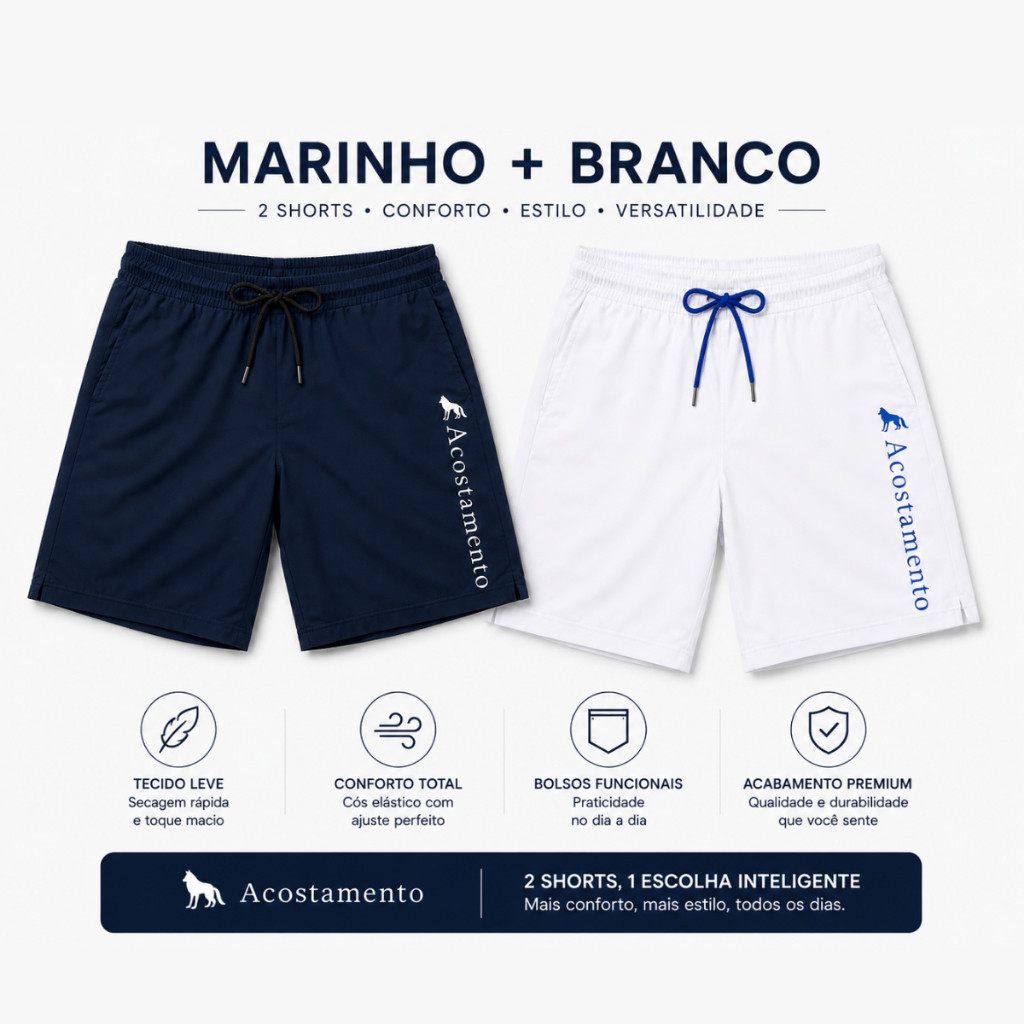 KIT 2 SHORTS ACOSTAMENTO BERMUDA TACTEL ELASTANO DRY FIT PRAIA VERÃO MAURICINHO