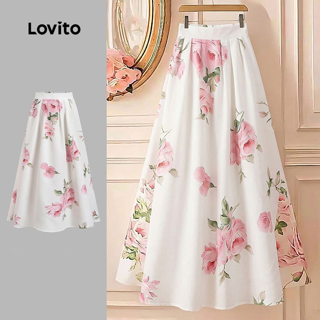 Lovito Saias Elegantes Plissadas Flores Primavera/verão Saias Corderosa para mulheres LK6AD097