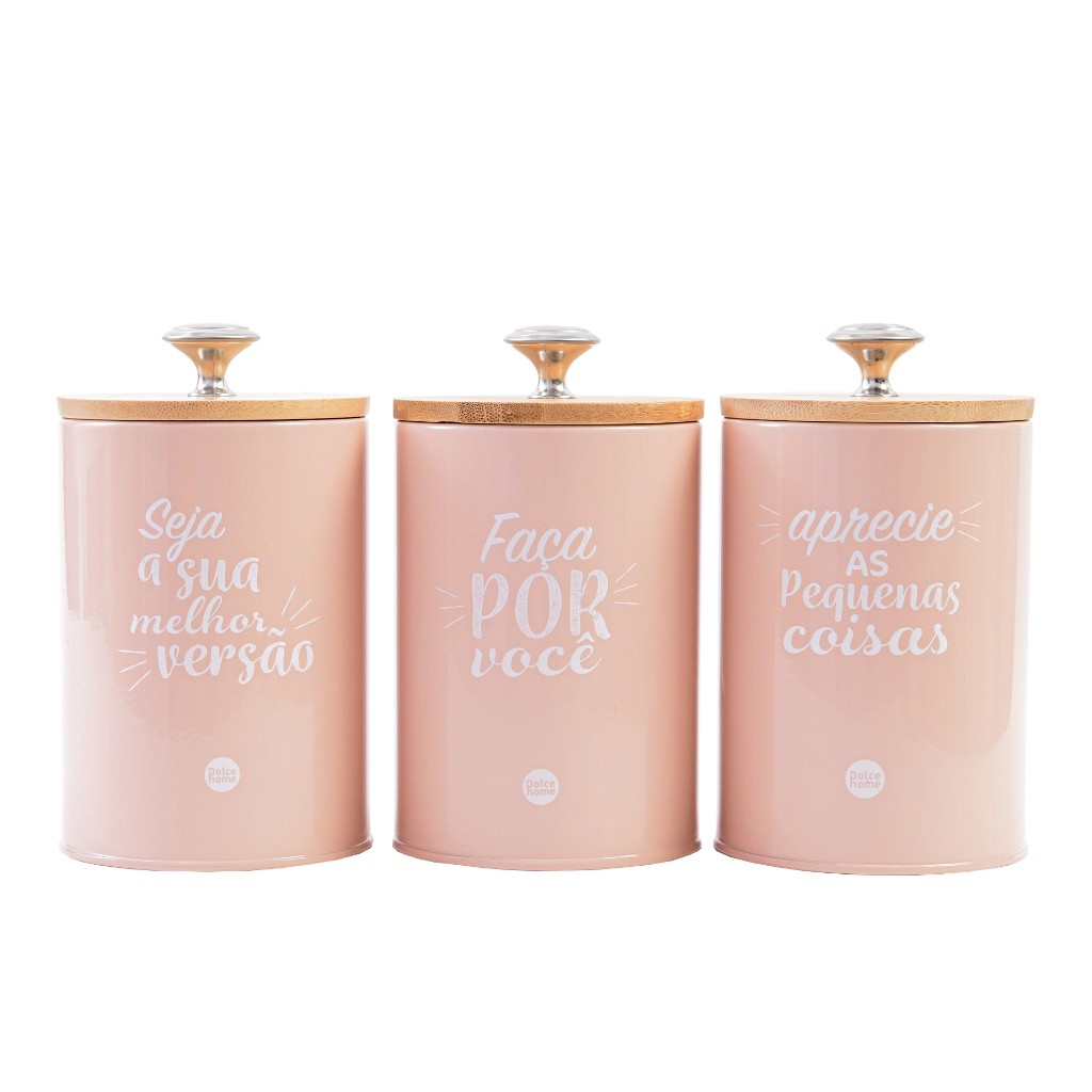 🛍️ Kit 3 Potes de Metal com Tampa – Organizador Hermético para Café, Açúcar, Chá