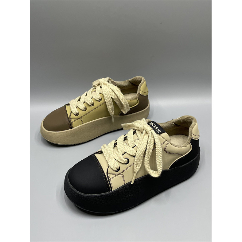 Couro genuíno outono inverno forro de lã sapatos de algodão quente sola grossa aumentando cor correspondência moda All-M