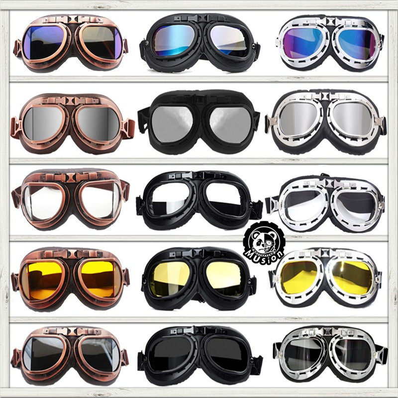 Musion Óculos Moto Retro de Piloto Óculos Motociclista Óculos Clássicos Vintage para Capacete Adequados para Motonetas, 