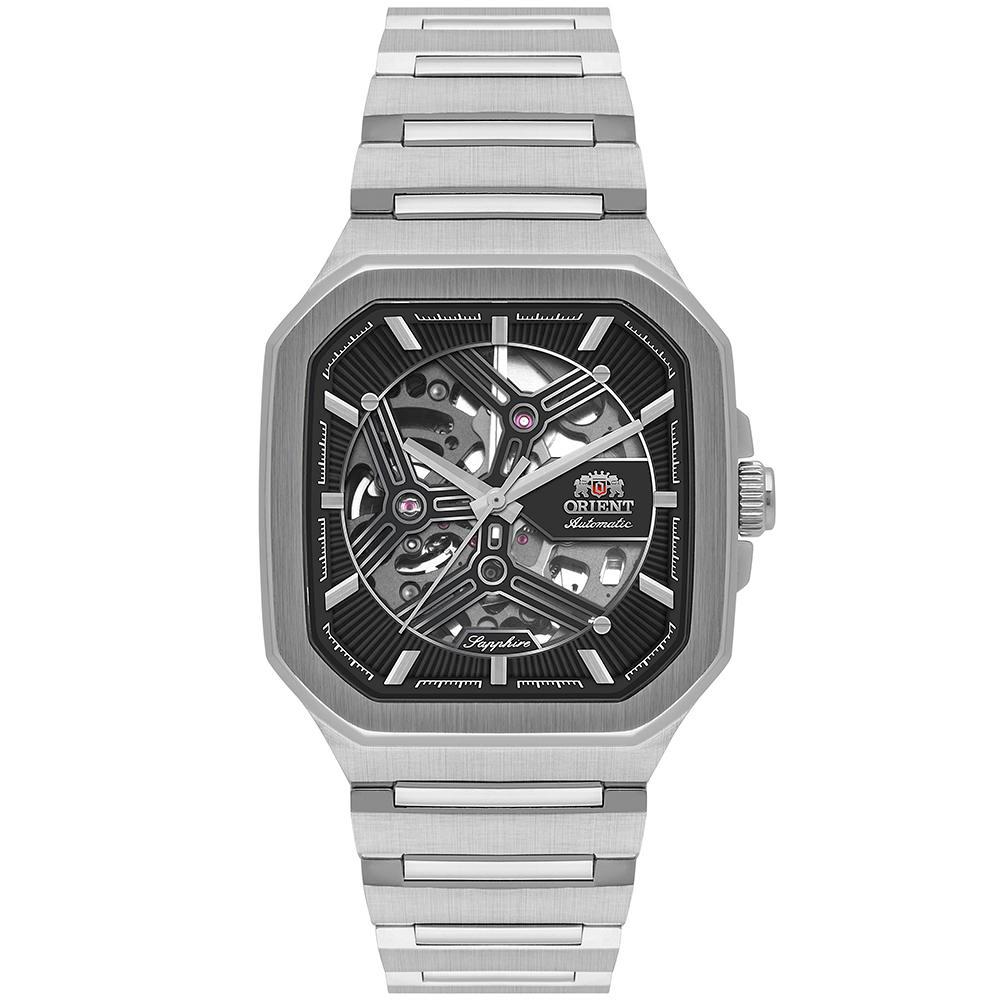 Relógio Orient Masculino Ref: Nh7ss008 G1sx Automático Esqueleto Retangular Prateado