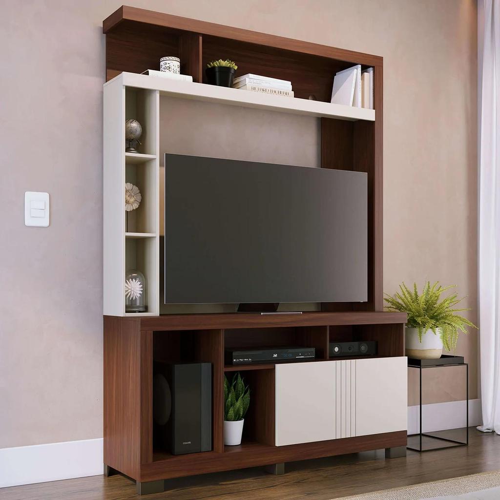 Estante Painel TV 50 Pol 136cm Zani Nogueira Real/Off White C05 - Mpozenato