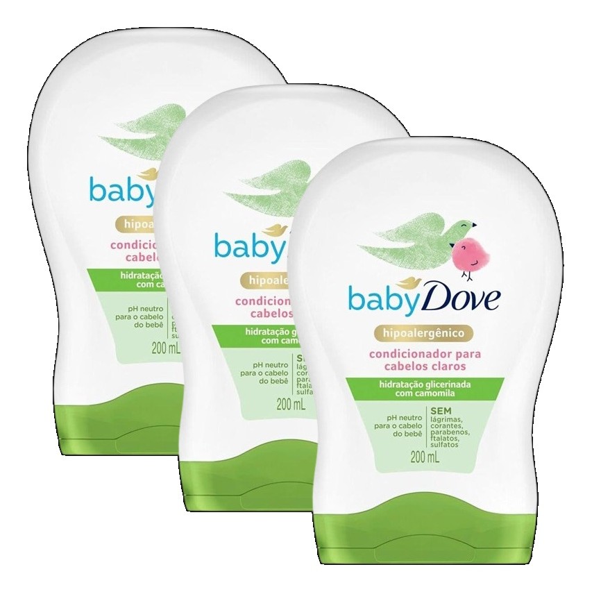 KIT 3 Condicionador BABY DOVE Infantil CABELOS CLAROS Hidratação Enriquecida 200ML