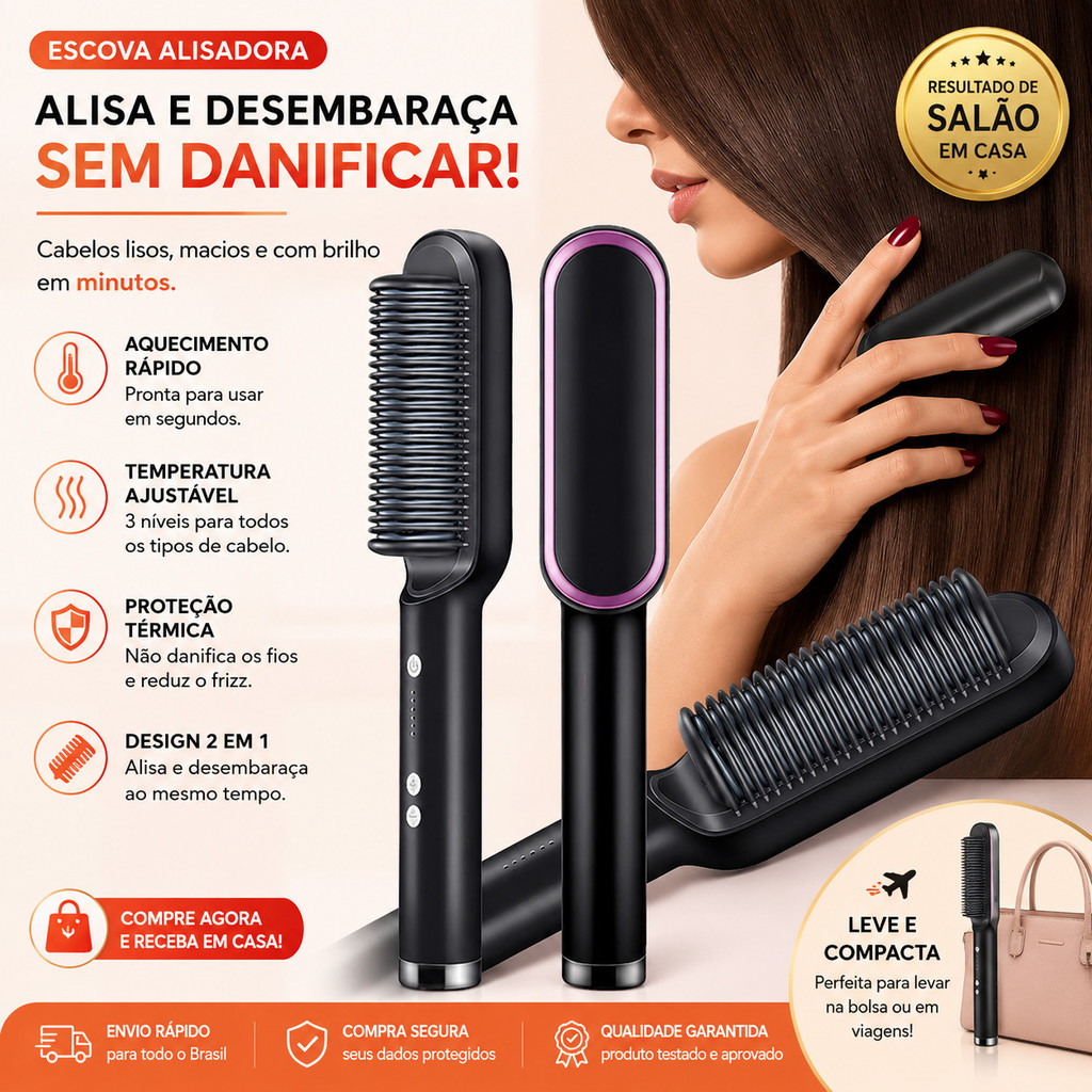 Escova Secadora e Alisadora 5 em 1 Bivolt – Modelador Multifuncional para Alisar, Cachear e Finalizar---WYL Store