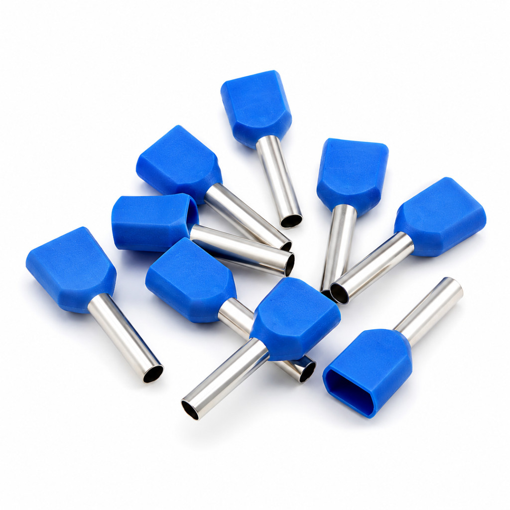 Kit 100 Terminal Pré-Isolado Cobre Tubo Duplo 2x2,50mm Azul