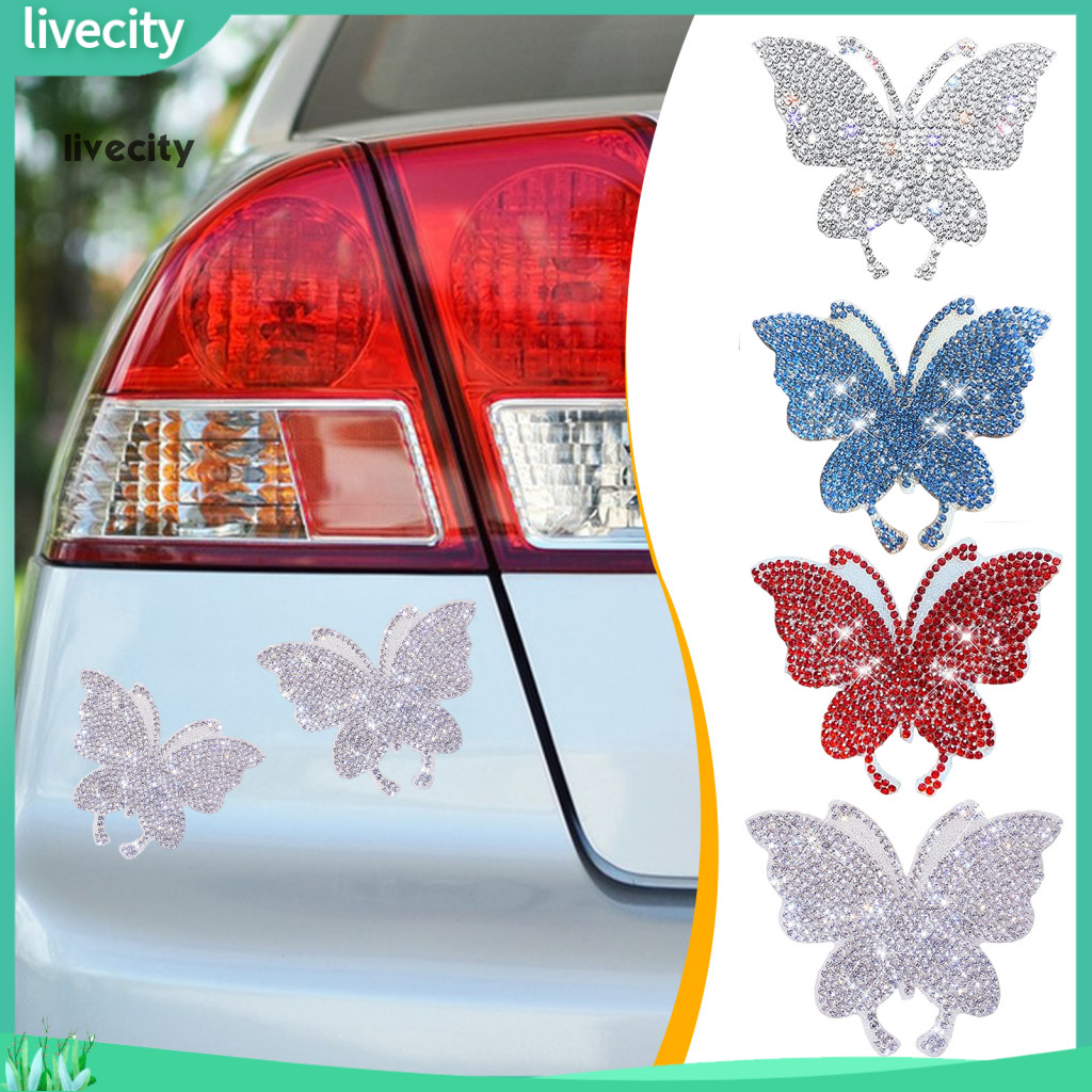 Rhinestone Car Decals Trendy Accessories 4pcs Sparkling Butterfly Stickers – Self-adhesive Easy to Apply Unique Decora