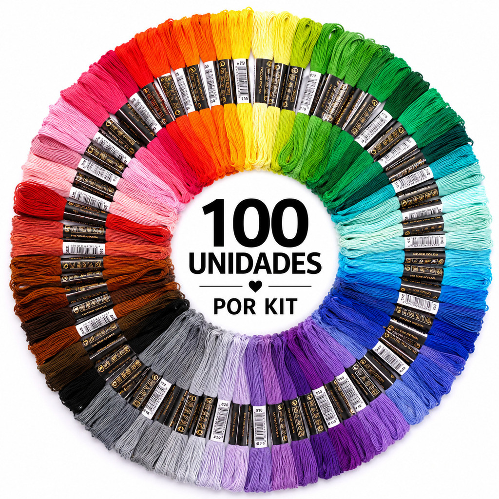 Imagem Kit 100 Meadas de Linhas de Bordado Ponto Cruz Artesanato Fio Poliéster algodão artesanato