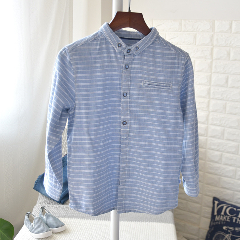 Macio fino meninos puro algodão gaze listrado camisa de manga comprida crianças primavera outono único desgaste Bottomin