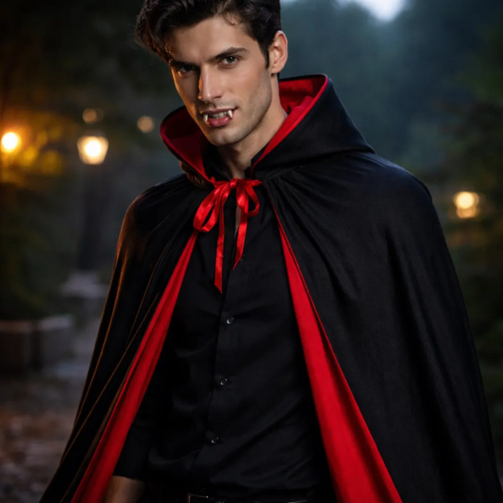 Fantasia De Vampiro Adulto 2pçs - Capa Dupla Face e Dentadura