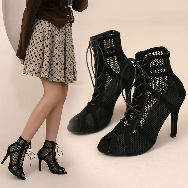Mulheres Salto Alto Oco Malha Sandálias Moda Tendência Conforto Peep Toe Botas Stilettos Jazz Dança Sapatos Femininos