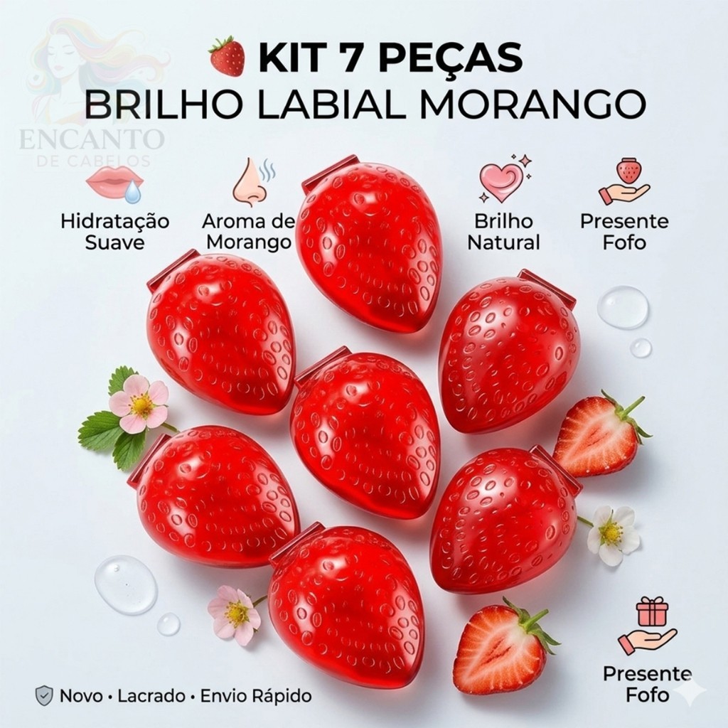 Kit 7 Brilho Labial de Morango Roll-on Retro - Gloss Infantil e Juvenil - Lembrancinha