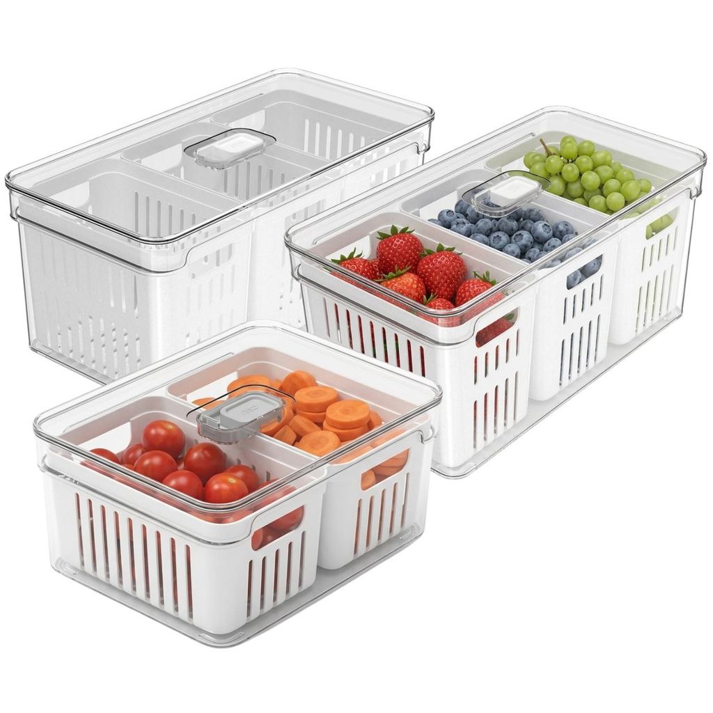Kit Organizador 5L Geladeira Clear Fresh 3 Itens Cozinha Frutas Legumes Vegetais Cestos Acrílico