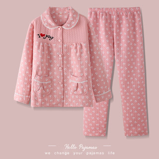 Air algodão Interlayer pijamas feminino outono inverno 100% algodão manga comprida engrossado quente três camadas acolch