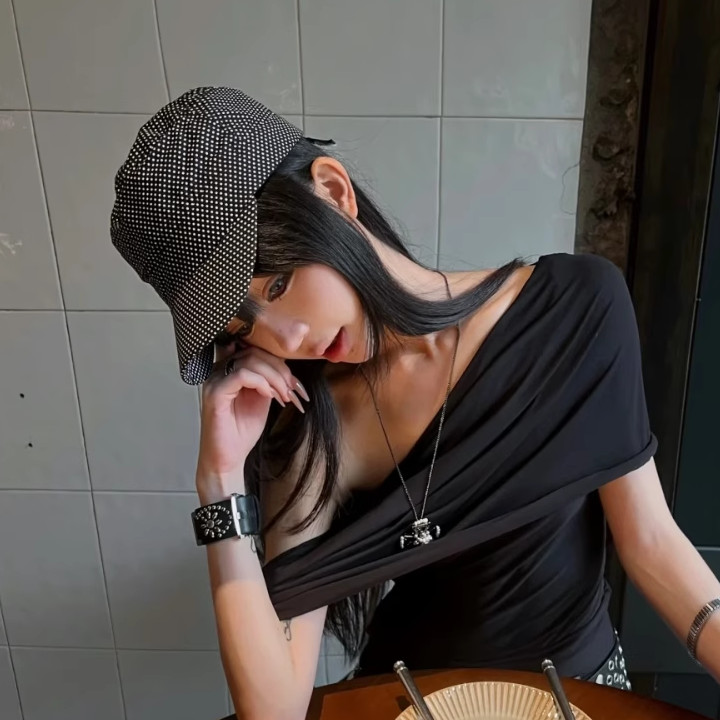 T rebocador irmã ~ Retro preto bolinhas plana boina feminina primavera verão estilo fino respirável chapéu equestre temp