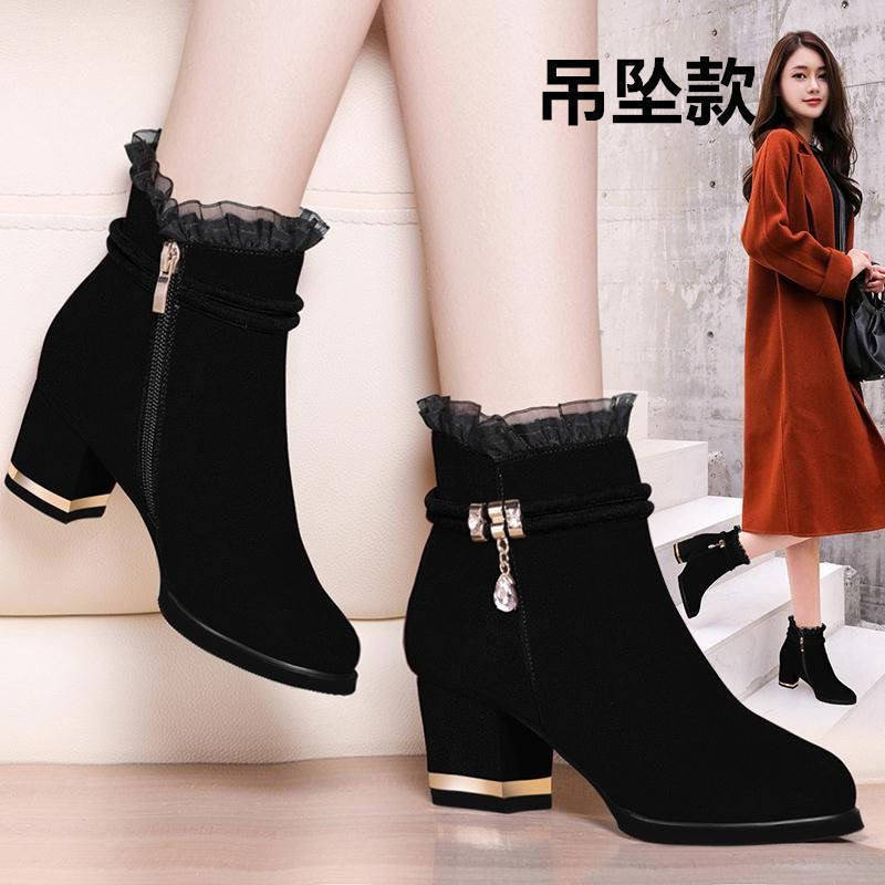 Wenzhou botas curtas foscas de alta qualidade femininas 2026 novo estilo salto grosso outono inverno salto alto botas fe