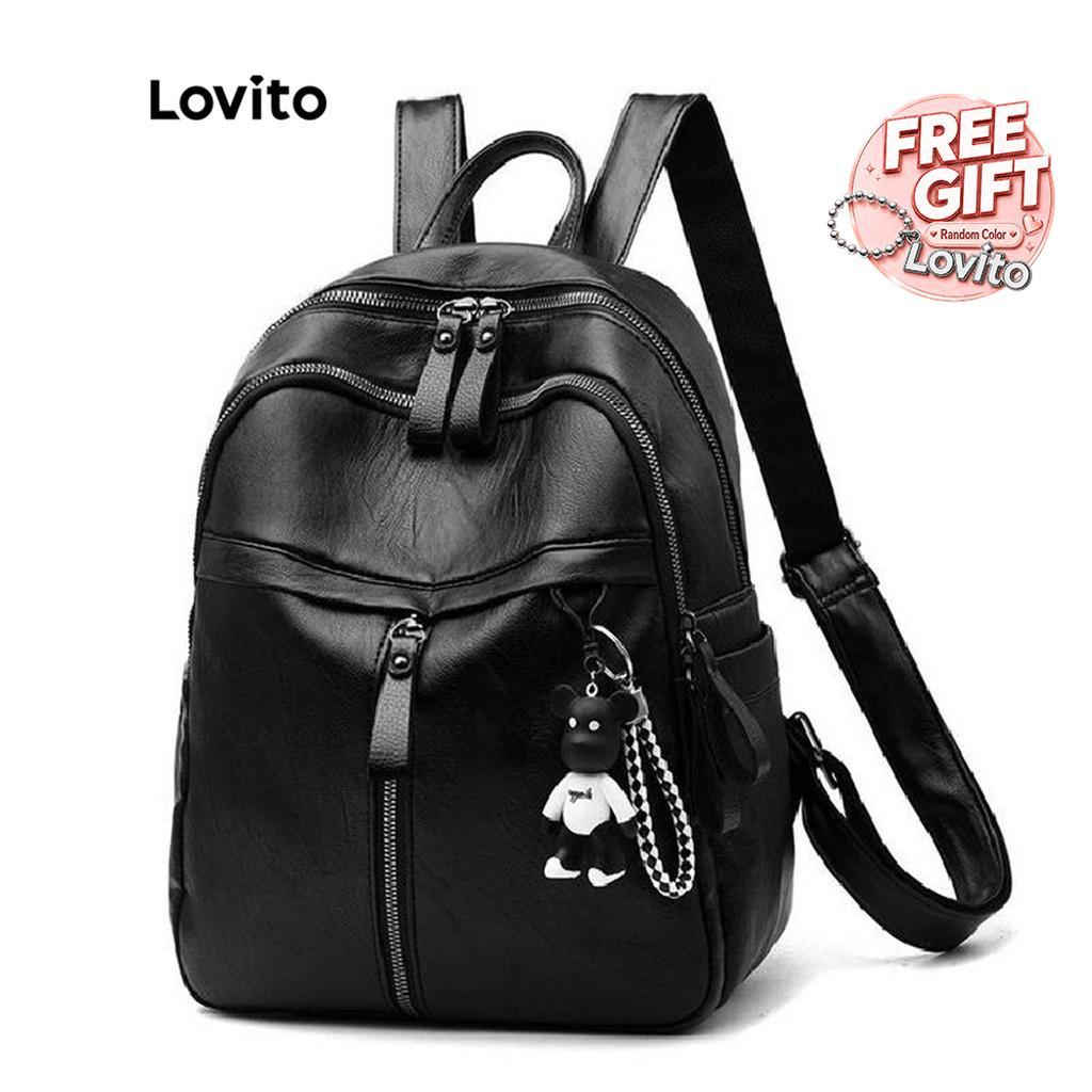 (Trendy) Lovito Mochila Casual Estilo Coreano Lisa Com Zíper De Alta Capacidade