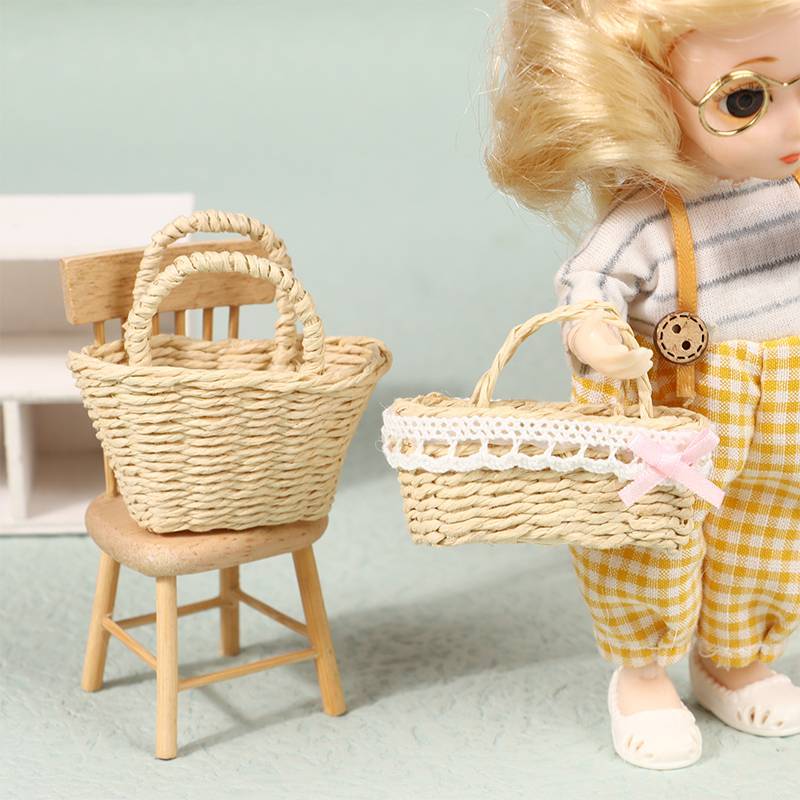 D-Toy Mini Casa De Bonecas Fofa Moldura De Vime Cesta Tecida À Mão Brinquedos Fofos Decoração Em Miniatura .