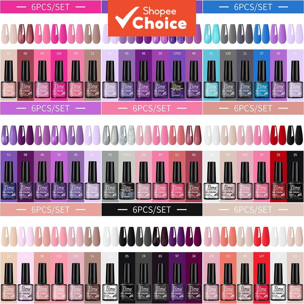 Kit de esmalte gel 6 peças de 7 ml cada, paleta de cores pastel para primavera e verão, removível com UV/LED, esmalte de