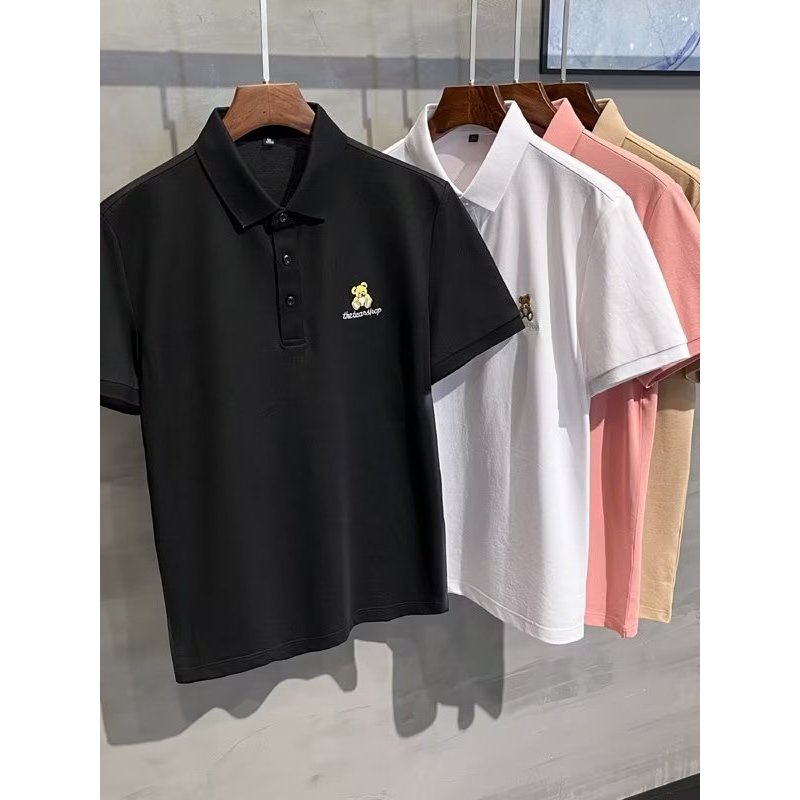 Camisa polo de urso de manga curta de verão plâncton bonito All-Match simples puro algodão respirável Street Wear lapela