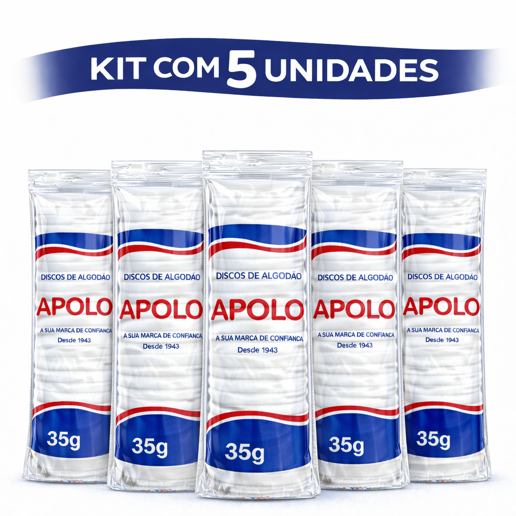 Kit 5  Discos de Algodão Apolo 35g limpeza facial