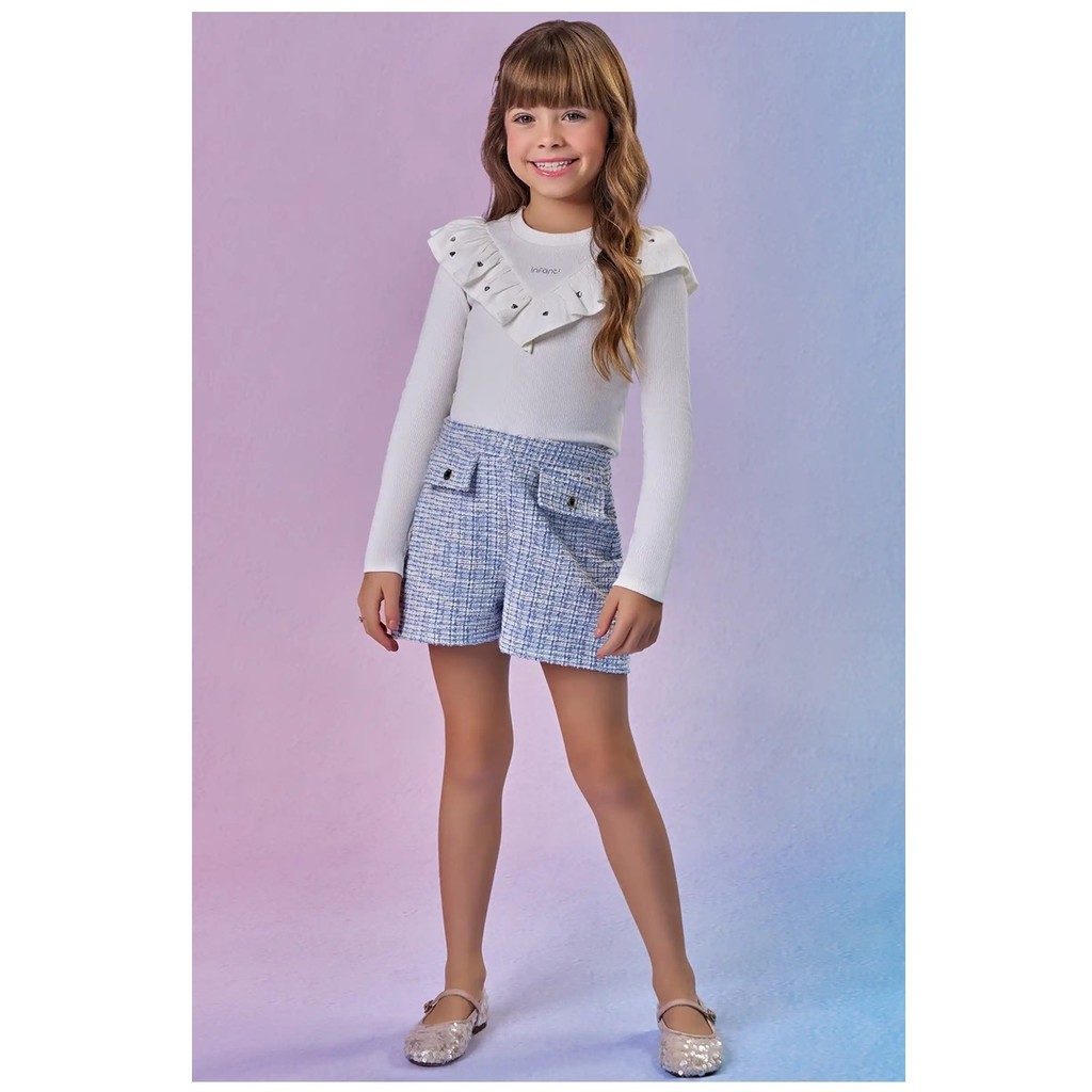 Conjunto Feminino Inverno Blusa Canelada E Short Tweed INFANTI