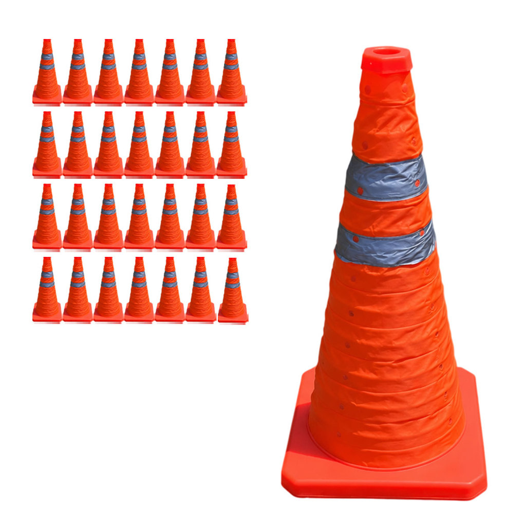Cone Sinalizador Retratil Kit 28 Uni Portatil Dobravel Flexivel Segurança Estrada Trafego Rodovia Obra Estacionamento