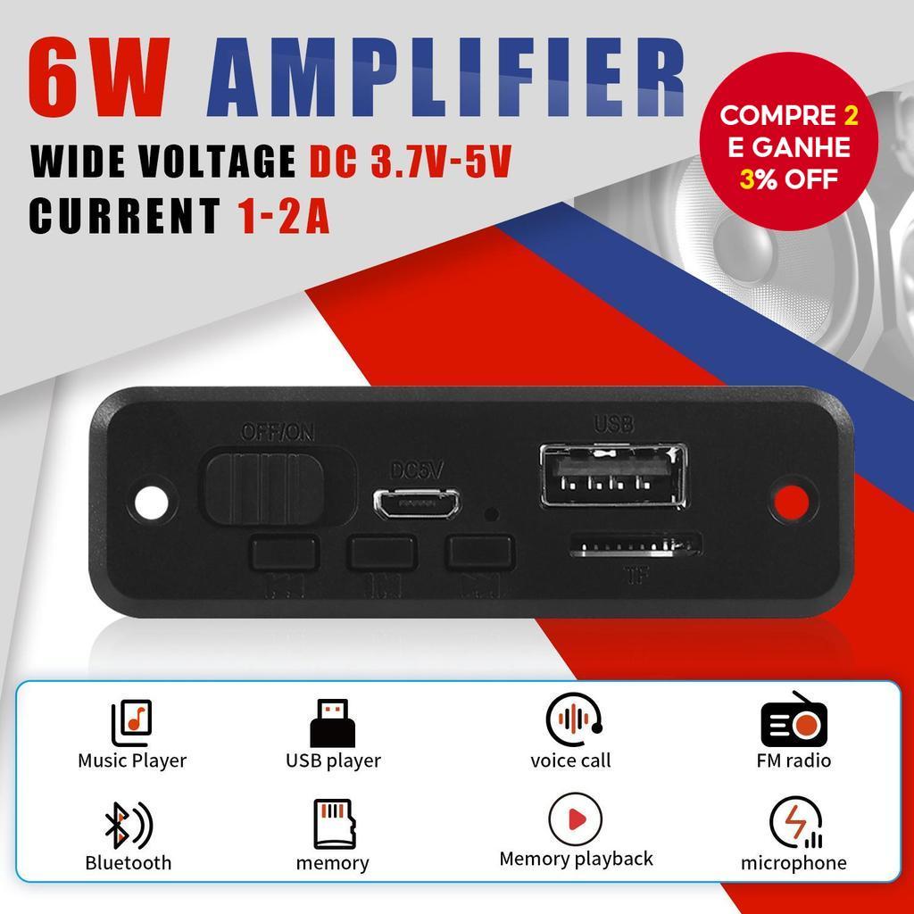 [Shopee Choice] Placa de Amplificador 6W DC 5V MP3 WMA Bluetooth 5.0 Módulo de Áudio USB TF Rádio FM Sem Fio Receptor