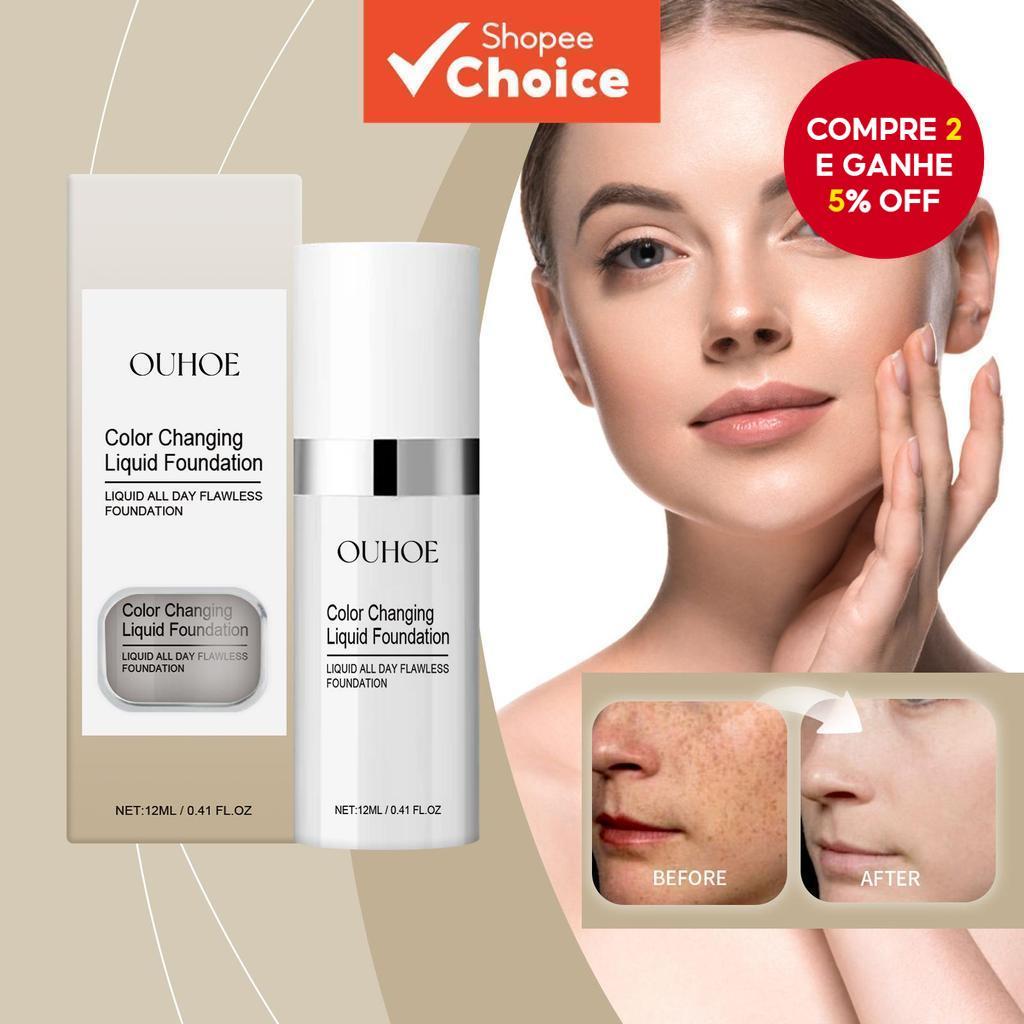 Base Facial que Muda de Cor com Cobertura Natural, Brilho e Hidratação