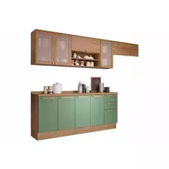 Cozinha Completa Botanic 7 Peças (3 Armários + 2 Balcões + 2 Complemento) M656 Nogueira/Verde Oliva - Kappesberg