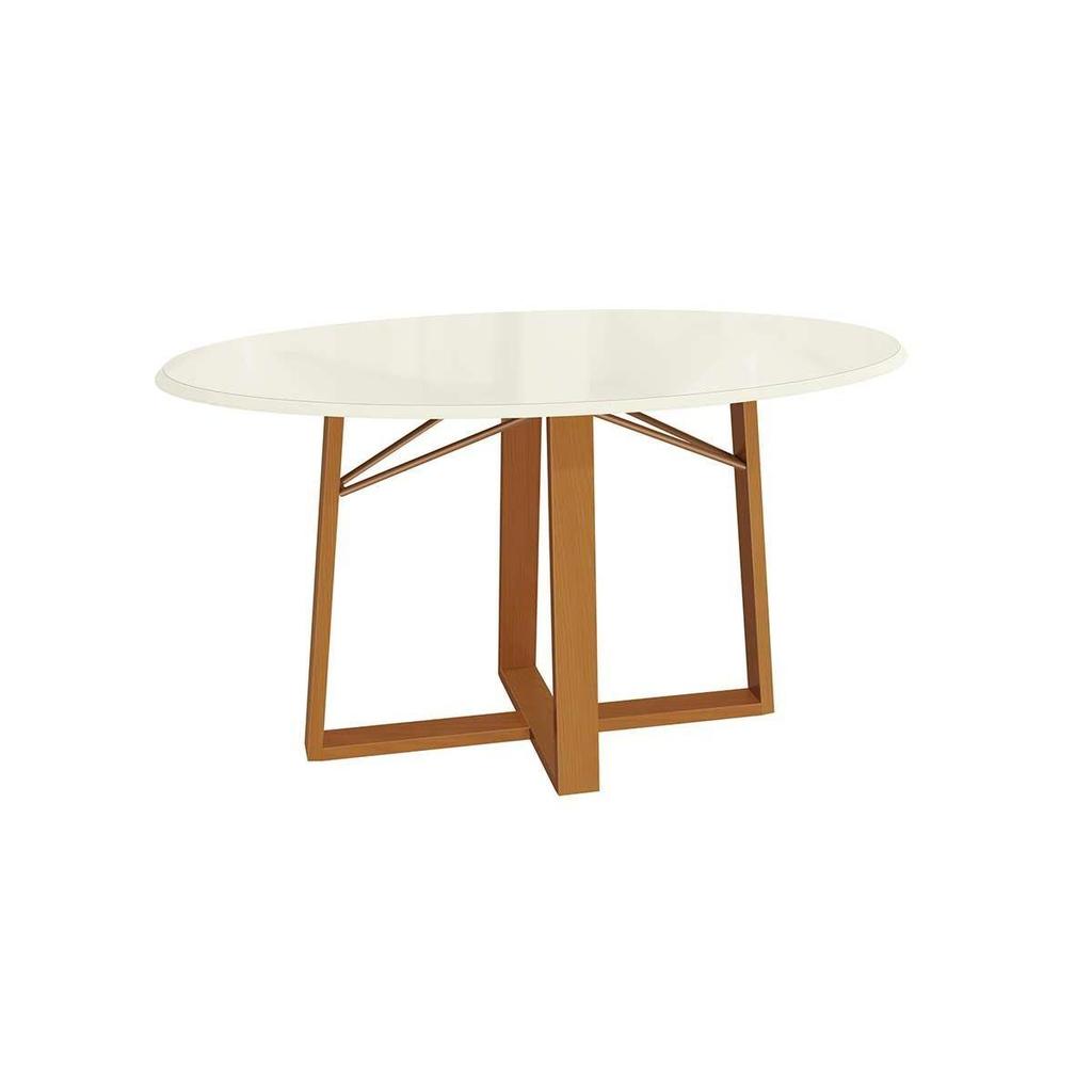 Mesa de Sala Jantar Elma Madeira Maciça + Tampo Madeirado c/ Vidro 180x105cm Carvalho/Off White - Kappesberg