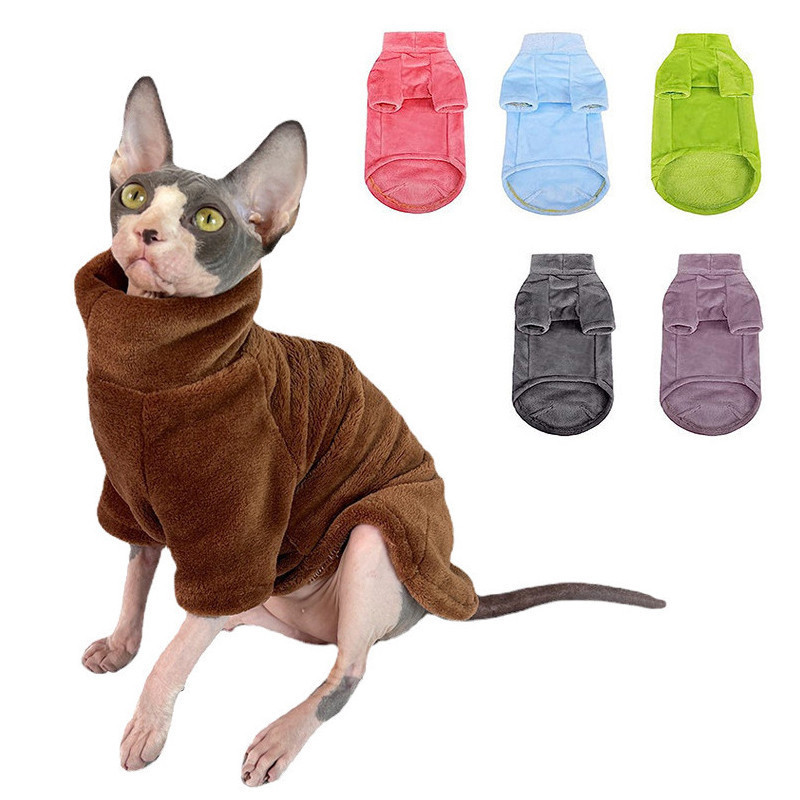 Roupa de Veludo Coral Quente, Sem Pelos de Gato, para Inverno, Colete de Gola Alta para Gato Sphynx, Filhote e Cachorro