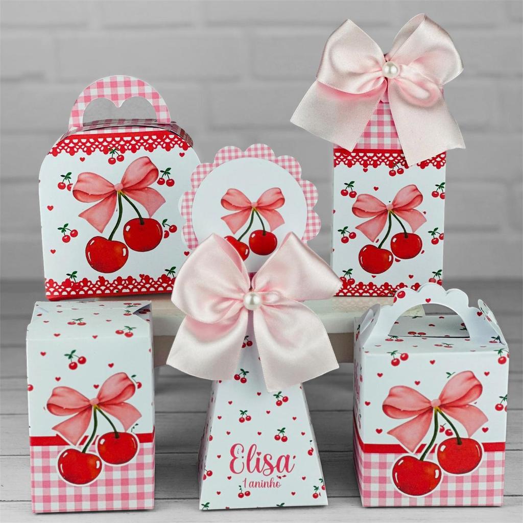 Kit Festa CEREJA ROSA | Pegue e Monte Personalizado Lembrancinhas Caixas Aniversário Caixinha Aniversário Infantil