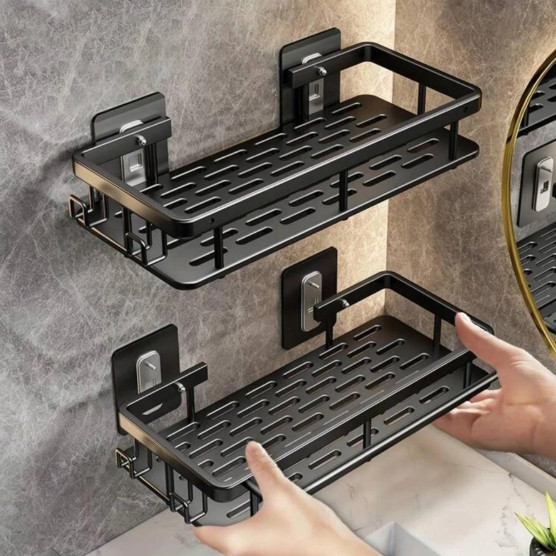 Kit 2 Suporte prateleira Shampoo Sabonete Banheiro Adesivo Parede Box Luxo Cor Preto alumínio