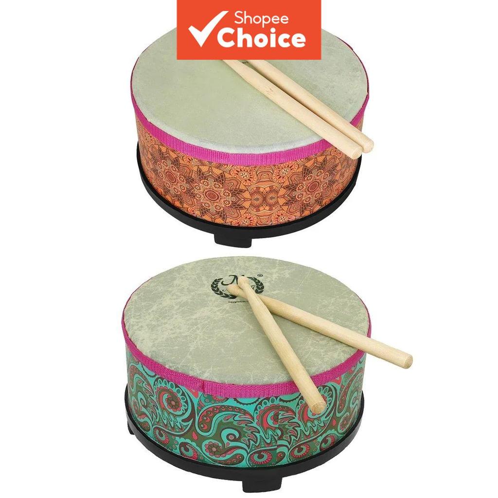 Tambor de chão de 10 polegadas com pele de carneiro, corpo em madeira maciça, instrumento de percussão musical, pandeiro