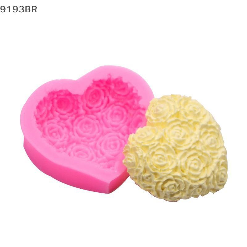 1Pc Coração Rosa Flores Forma Molde De Silicone DIY Fondant Chocolate Sabão Vela Moldes De Argila De Polímero Artesanato