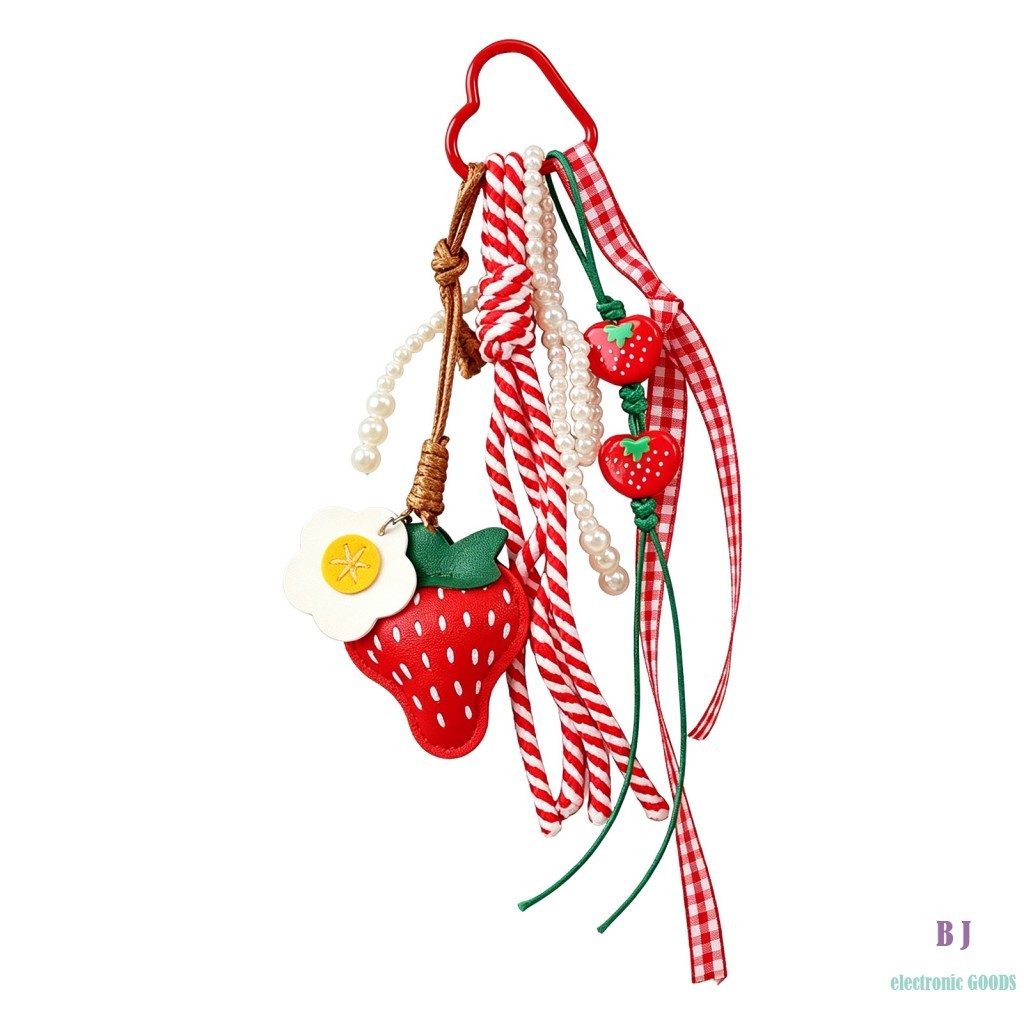 Chaveiro Com Pingente De Flor De Morango-Laço Doce Design Bordado De Poliéster