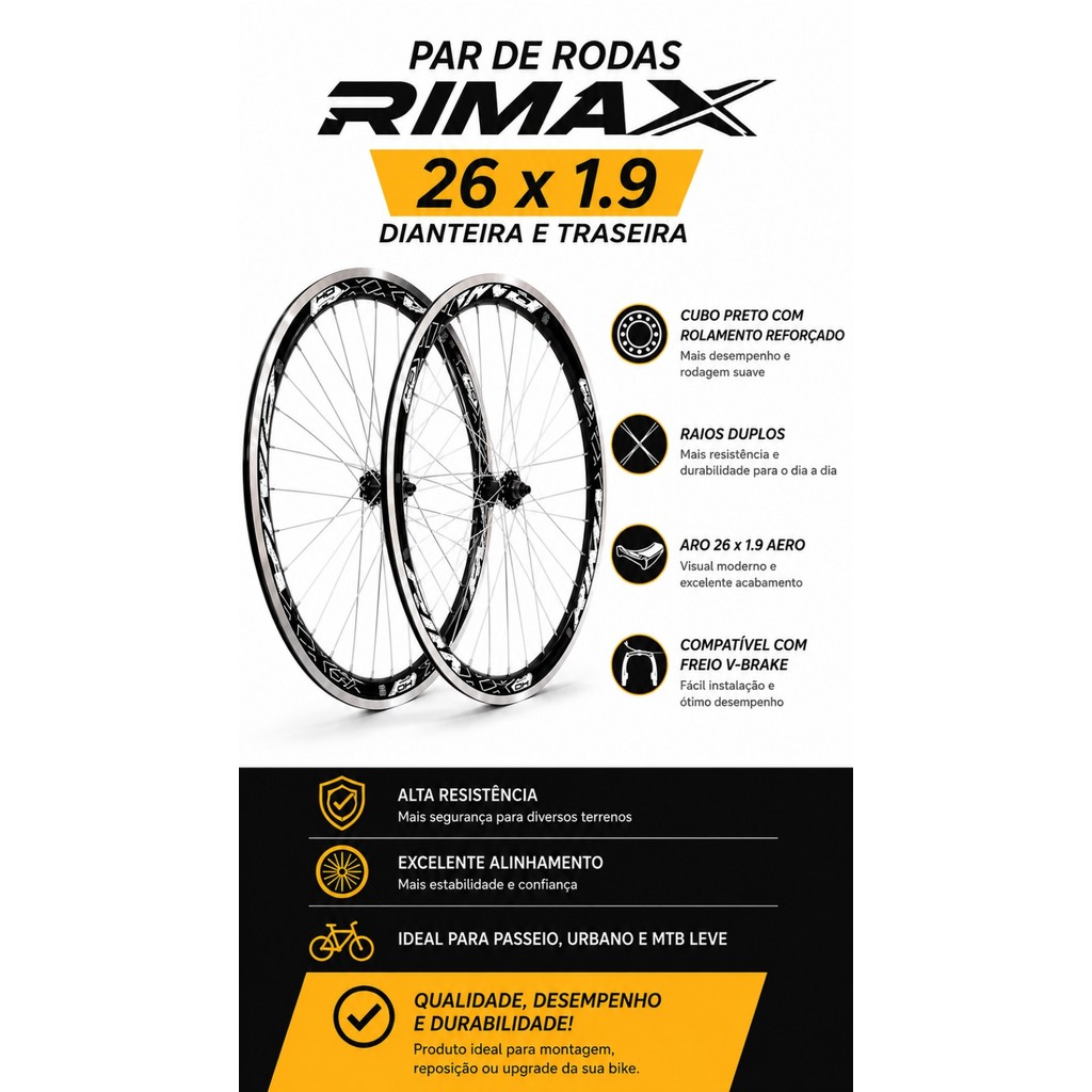 Roda Aro 26 Freeride Preta 26x1.9 Cubo Alumínio 36F Raio Grosso MTB Bike O Par