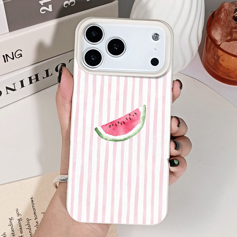 Capa de Celular: Capa Elegante de TPU à Prova de Choque com Padrão de Melancia e Lichia em Listras Rosa e Branca, Compat