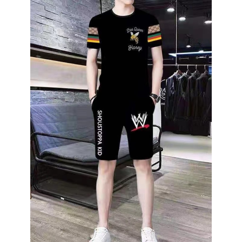 Terno masculino de seda gelo roupas de verão 2025 novo estilo Street Wear Shorts de manga curta roupas masculinas finas