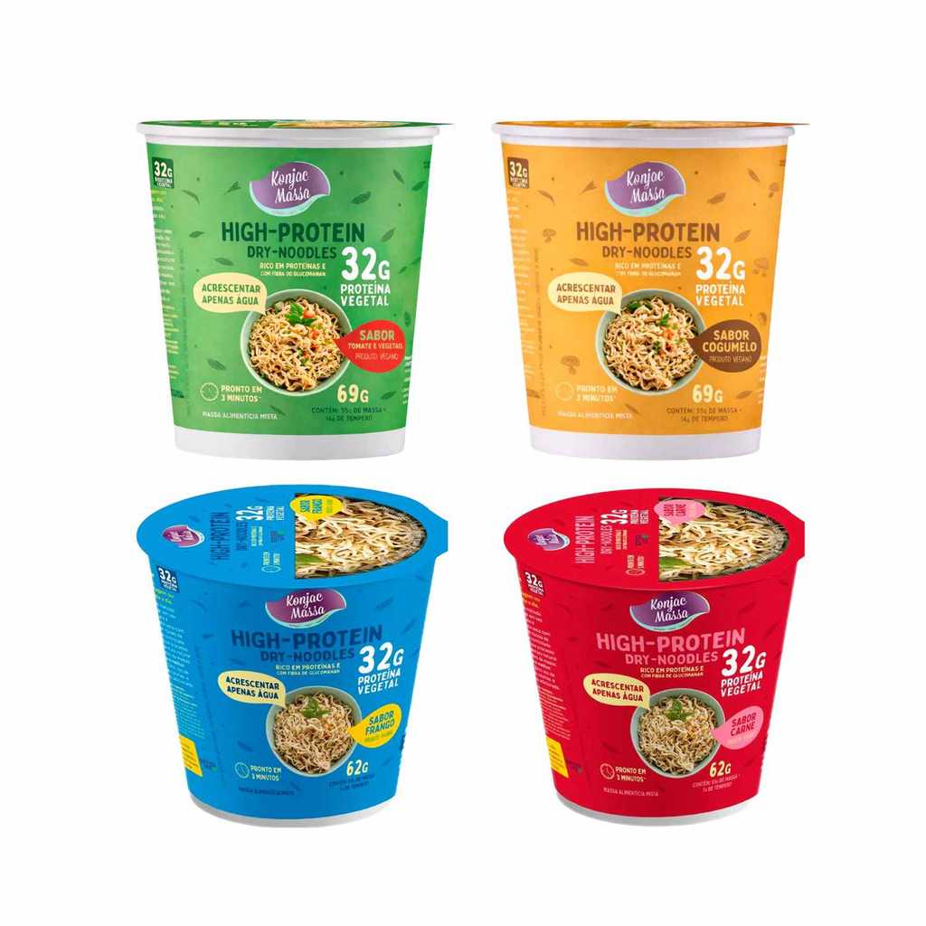 Kit Macarrão De Konjac Instantâneo 32g Proteína Sabores Sortidos Cup Dry-Noodles Massas MF - 4 unidades de 69g