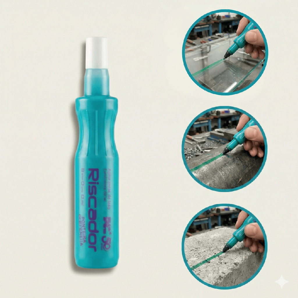 Kit 5 Marcador Riscador Caneta Industrial Verde 2mm 60ml Ferro Chapa Concreto
