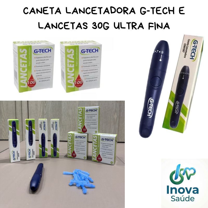 Caneta Lancetadora G-TECH e Lancetas 30g Ultra Fina